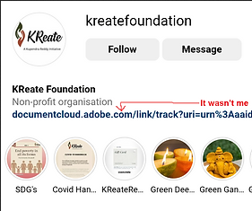Screenshot of and hyperlink to the Instagram account of Kreate Foundation